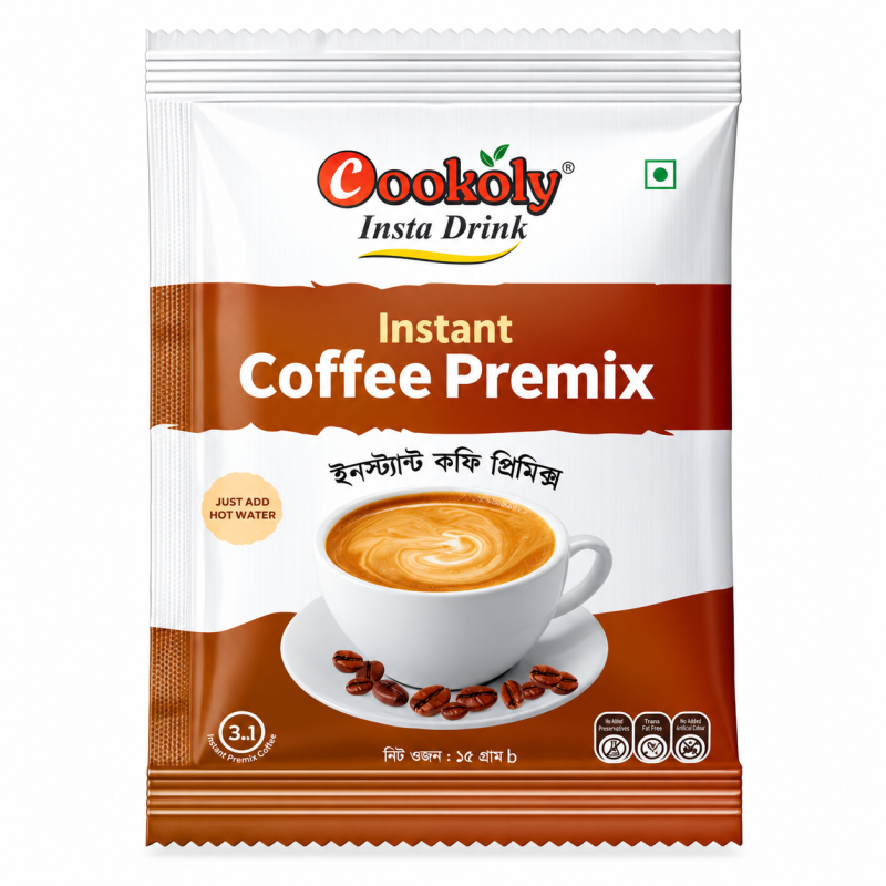 Cookoly Instant Coffee Premix brown and white sachet